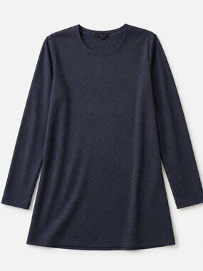 COS Sweater Womens Large Navy Blue Wool Cashmere Blend Side Zip Crewneck Knit